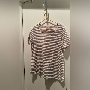 Chico’s Women's Striped Lace-Detail Tee - Taupe/White